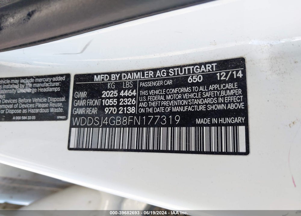 2015 MERCEDES-BENZ CLA 250 4MATIC VIN: WDDSJ4GB8FN177319