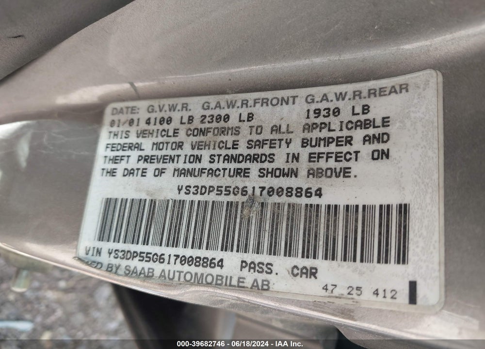 2001 SAAB 9-3 VIGGEN VIN: YS3DP55G617008864