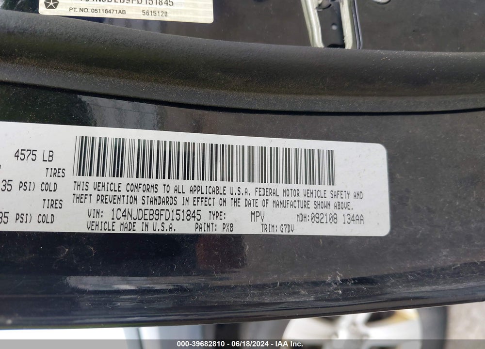 2015 JEEP COMPASS LATITUDE VIN: 1C4NJDEB9FD151845