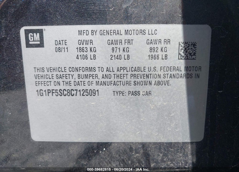 2012 CHEVROLET CRUZE 1LT VIN: 1G1PF5SC8C7125091