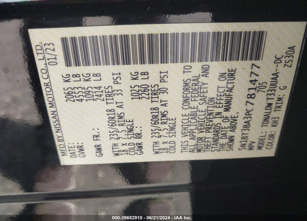 2023 NISSAN ROGUE SV FWD VIN: 5N1BT3BA3PC781477