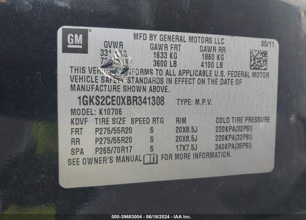 2011 GMC YUKON VIN: 1GKS2CE0XBR341308