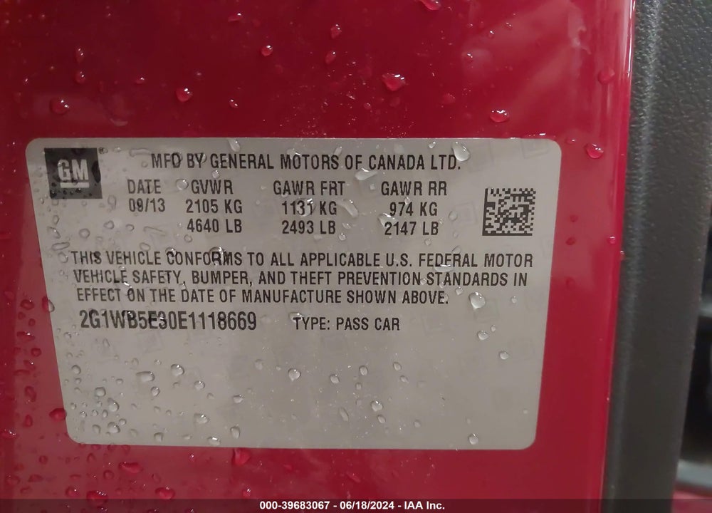 2014 CHEVROLET IMPALA LIMITED LT VIN: 2G1WB5E30E1118669