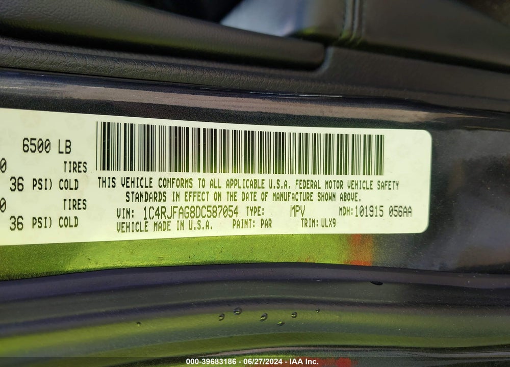 2013 JEEP GRAND CHEROKEE LAREDO VIN: 1C4RJFAG8DC587054