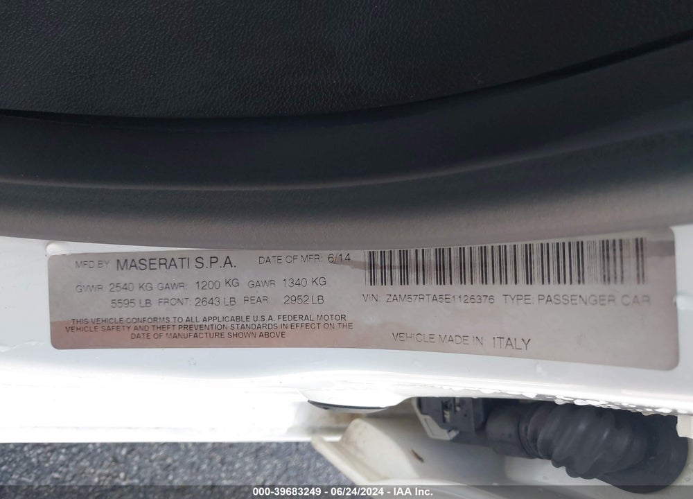 2014 MASERATI GHIBLI S Q4 VIN: ZAM57RTA5E1126376