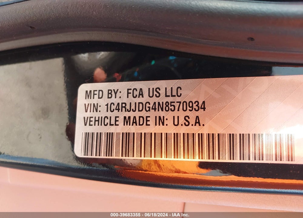 2022 CHEROKEE JEEP GRAND  L OVERLAND 4X2 VIN: 1C4RJJDG4N8570934