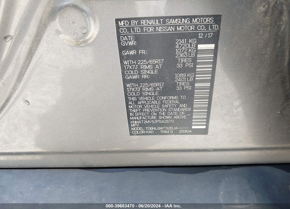 2018 NISSAN ROGUE SV VIN: KNMAT2MV5JP542670