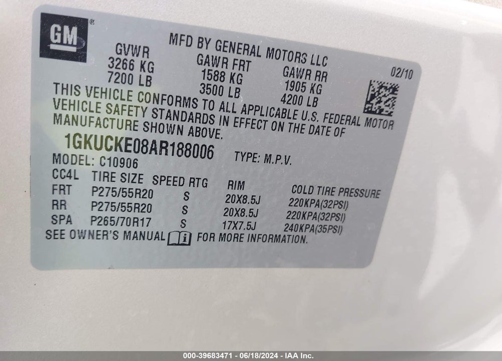 2010 GMC YUKON XL 1500 SLT VIN: 1GKUCKE08AR188006