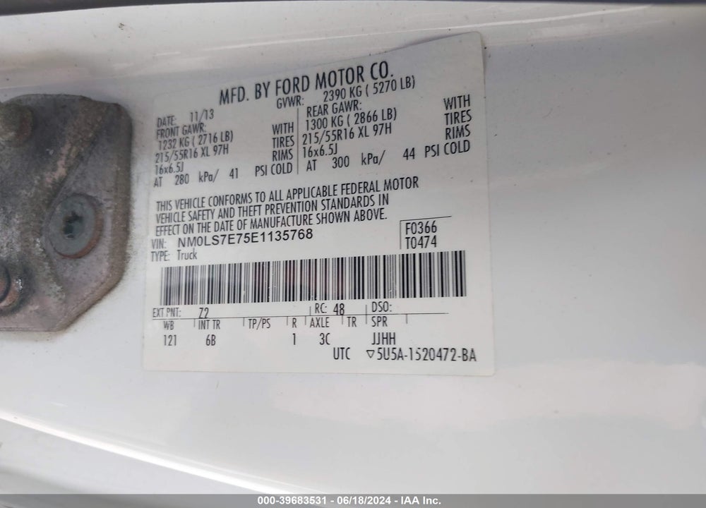 2014 FORD TRANSIT CONNECT XL VIN: NM0LS7E75E1135768
