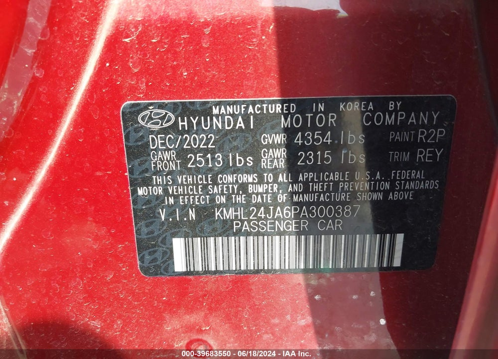 2023 HYUNDAI SONATA SE VIN: KMHL24JA6PA300387