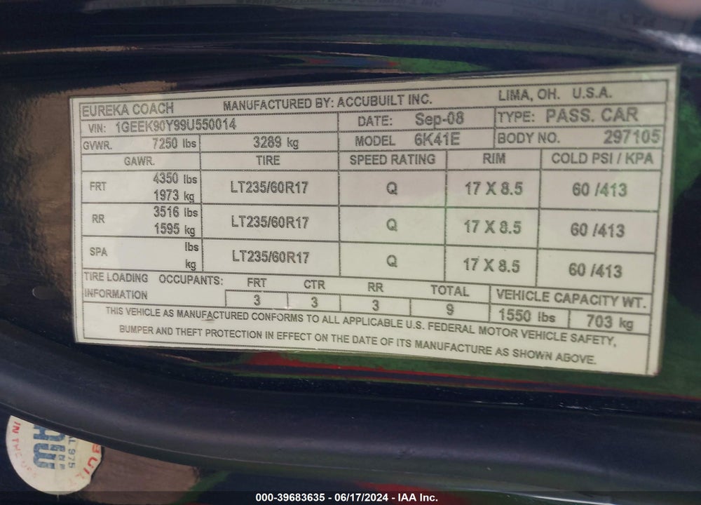 2009 CADILLAC DTS VIN: 1GEEK90Y99U550014