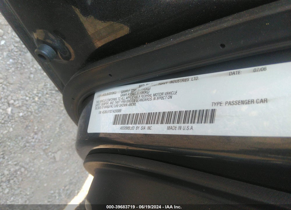 2007 SUBARU LEGACY 2.5GT LIMITED VIN: 4S3BL676274200989