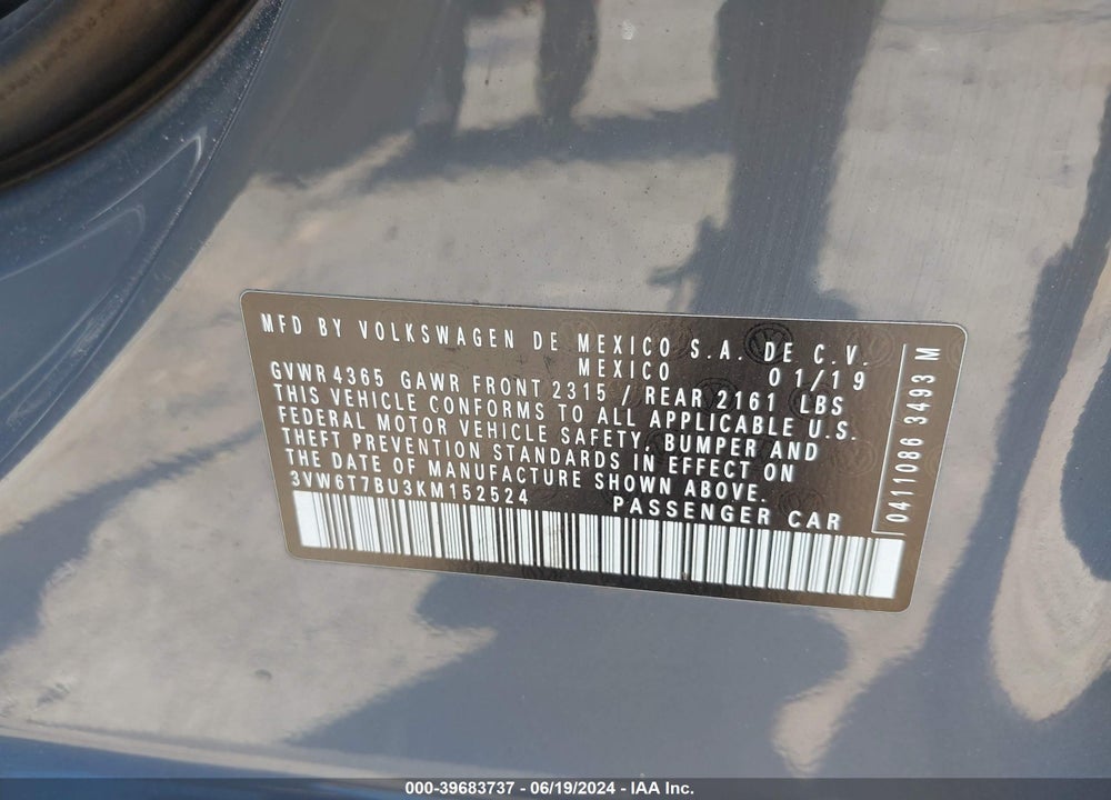 2019 VOLKSWAGEN JETTA GLI 2.0T 35TH ANNIVERSARY EDITION/2.0T AUTOBAHN/2.0T S VIN: 3VW6T7BU3KM152524