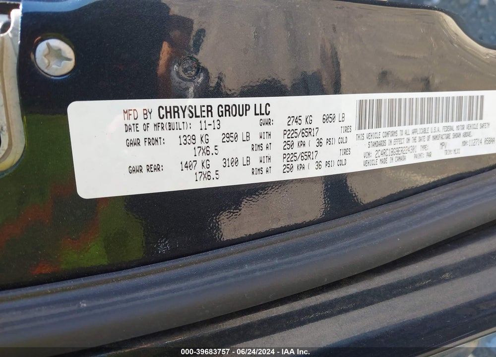2014 CHRYSLER TOWN & COUNTRY TOURING VIN: 2C4RC1BG9ER224301