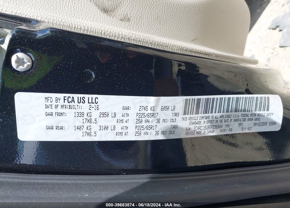 2016 CHRYSLER TOWN & COUNTRY TOURING VIN: 2C4RC1BG8GR296044