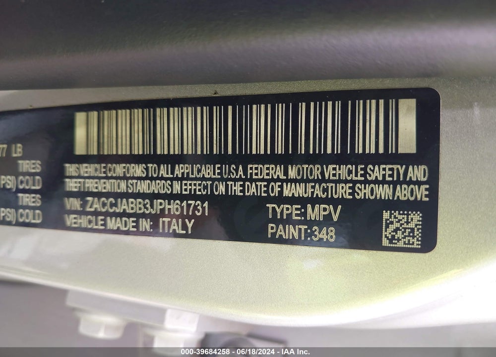 2018 JEEP RENEGADE LATITUDE FWD VIN: ZACCJABB3JPH61731