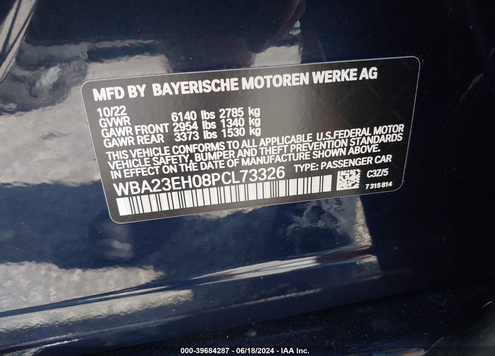 2023 BMW 740 I VIN: WBA23EH08PCL73326