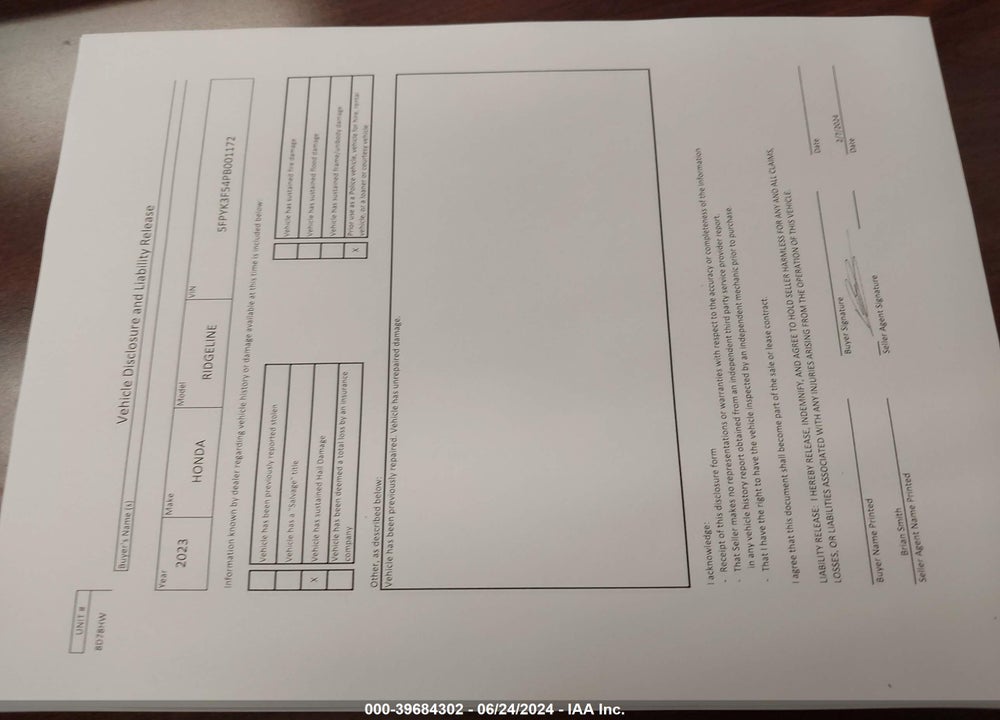 2023 HONDA RIDGELINE VIN: 5FPYK3F54PB001172