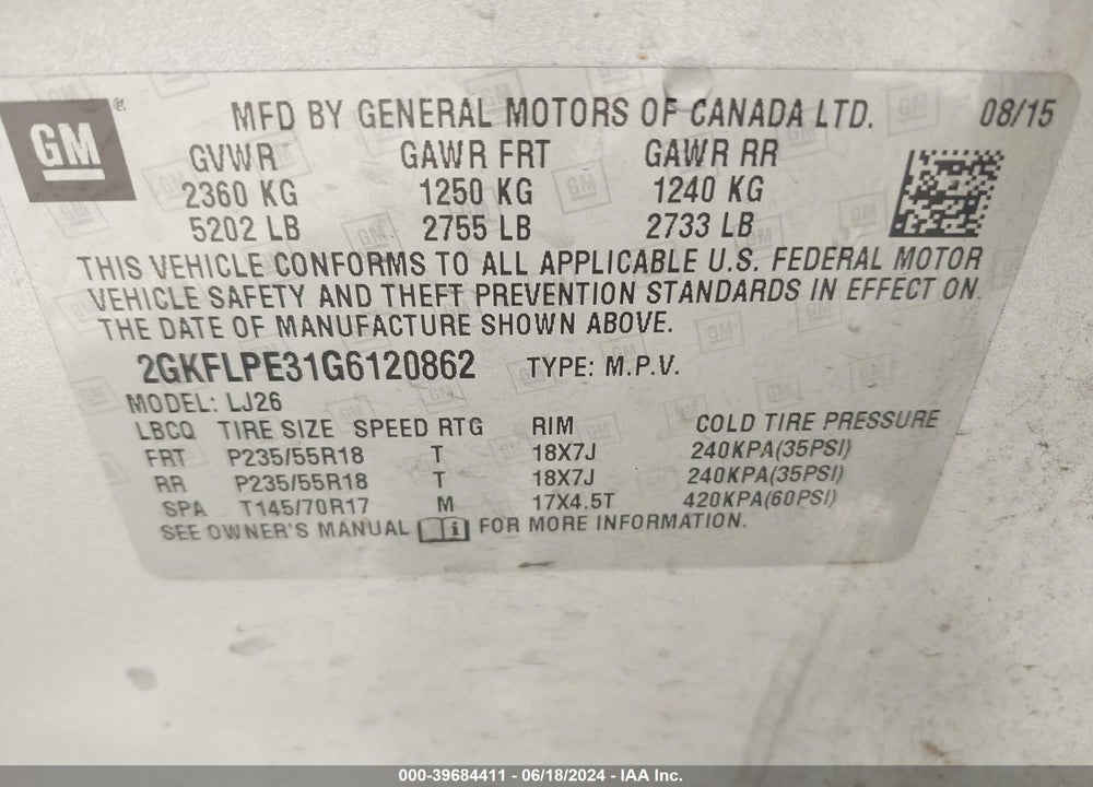 2016 GMC TERRAIN SLT VIN: 2GKFLPE31G6120862