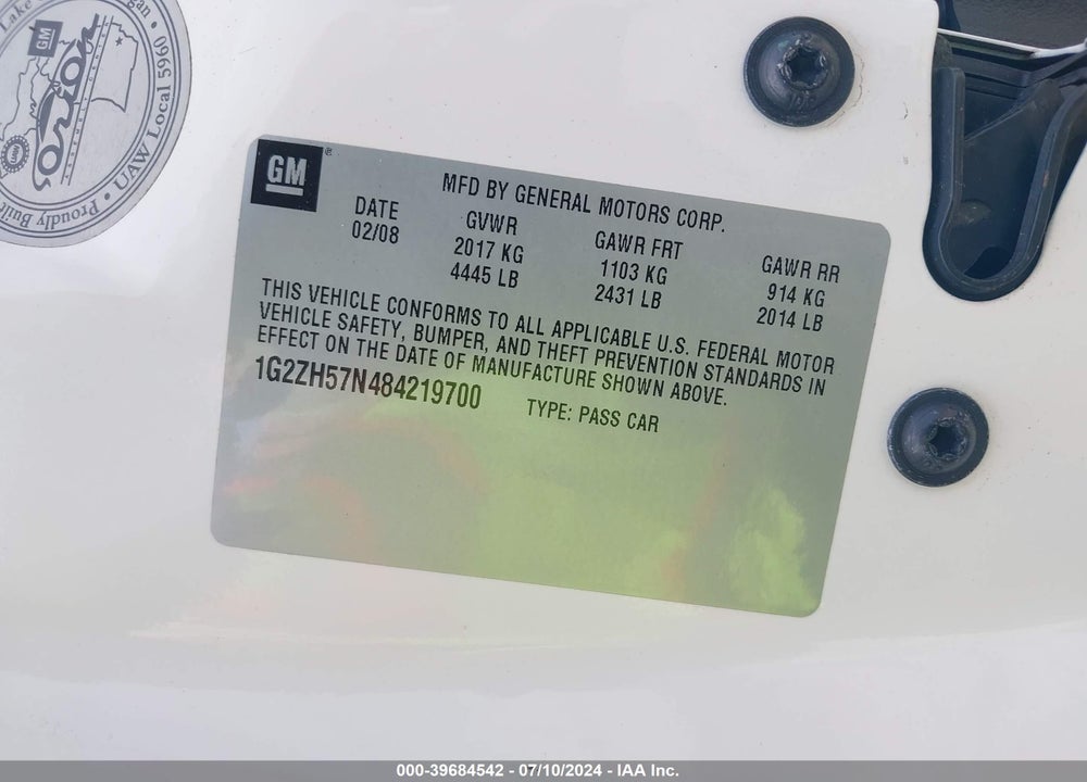 2008 PONTIAC G6 GT VIN: 1G2ZH57N484219700