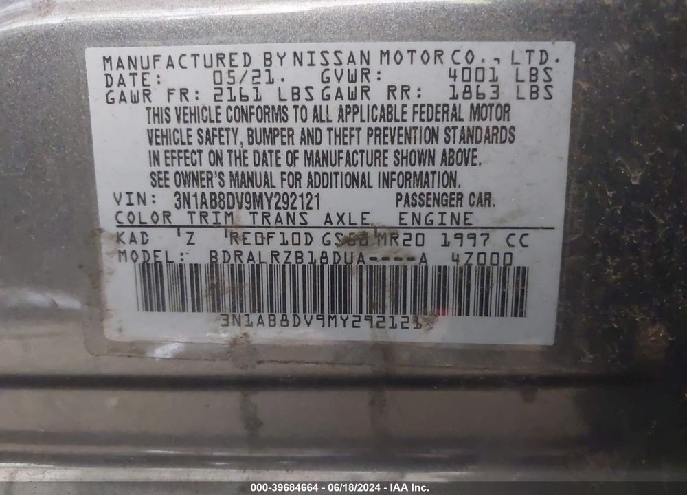 2021 NISSAN SENTRA SR XTRONIC CVT VIN: 3N1AB8DV9MY292121