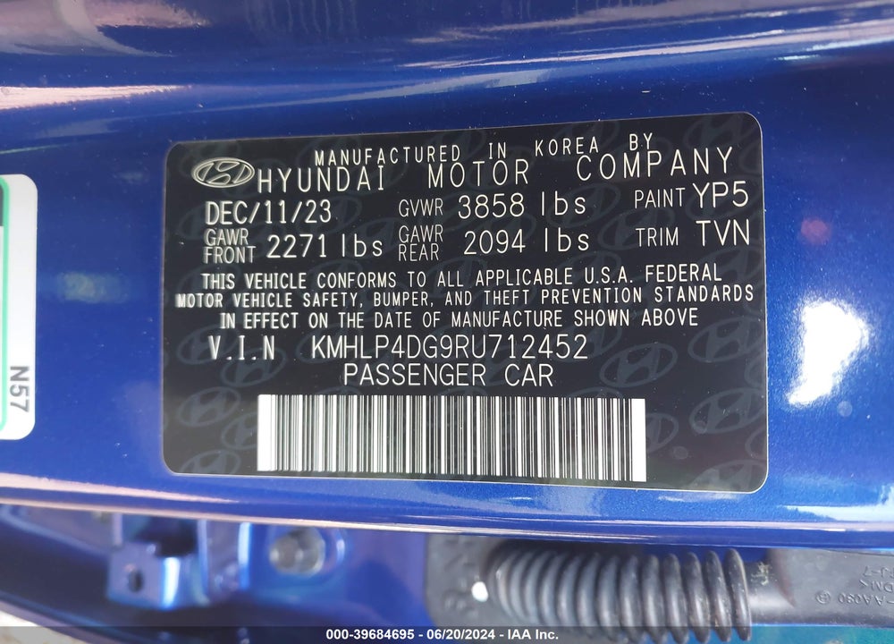 2024 HYUNDAI ELANTRA LIMITED VIN: KMHLP4DG9RU712452