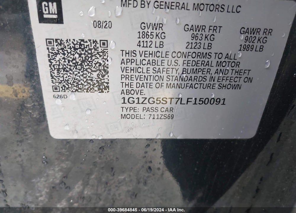 2020 CHEVROLET MALIBU FWD RS VIN: 1G1ZG5ST7LF150091