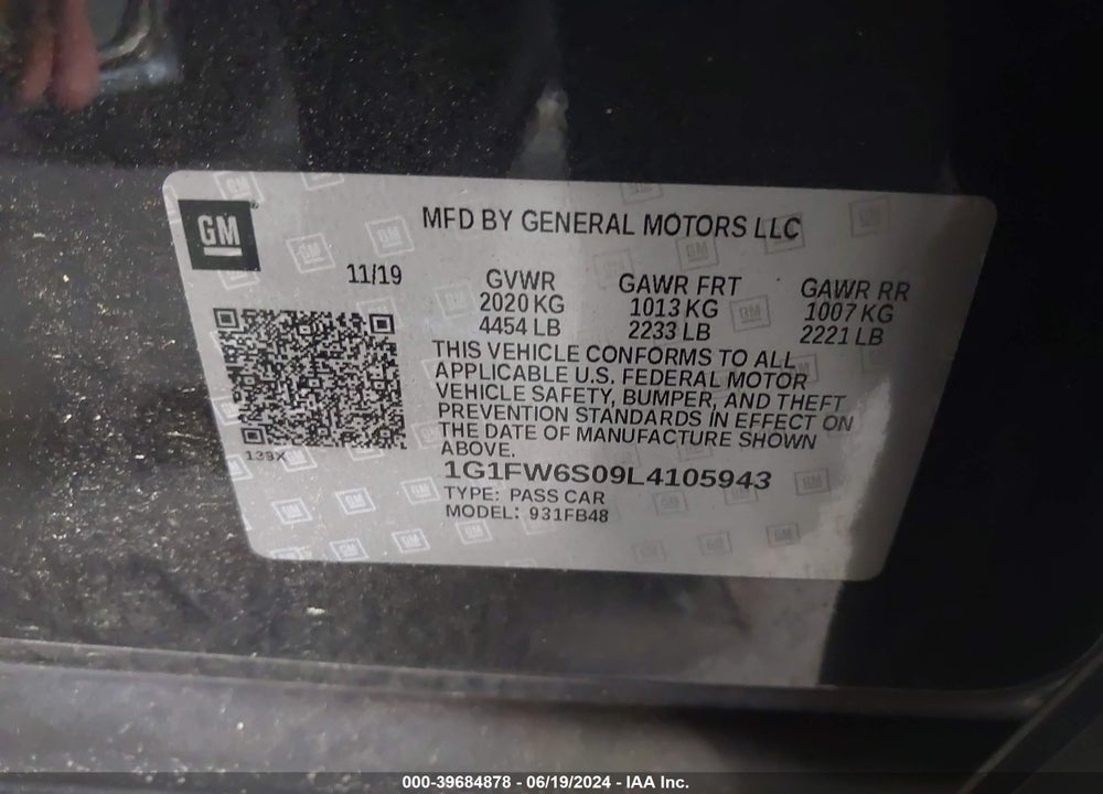2020 CHEVROLET BOLT EV FWD LT VIN: 1G1FW6S09L4105943