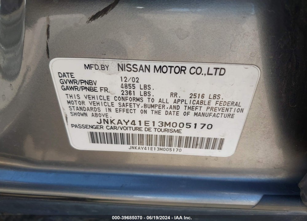 2003 INFINITI M45 SPORT VIN: JNKAY41E13M005170