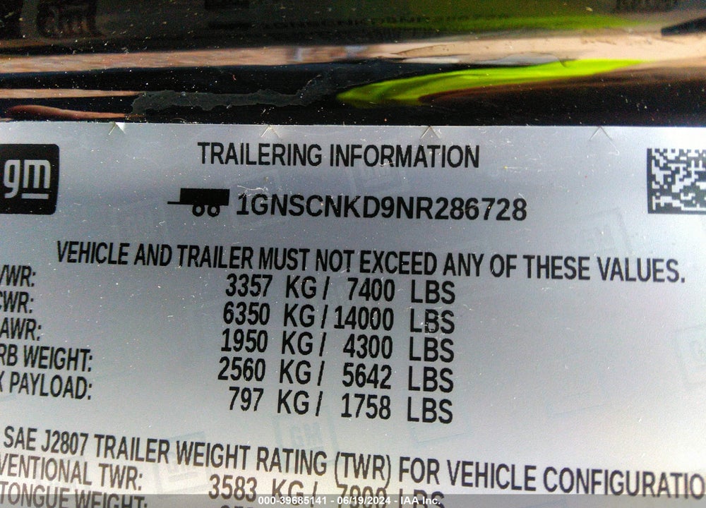2022 CHEVROLET TAHOE 2WD LT VIN: 1GNSCNKD9NR286728