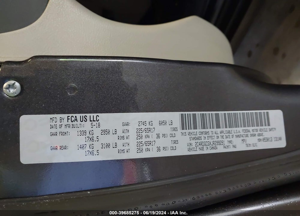 2018 DODGE GRAND CARAVAN SXT VIN: 2C4RDGCGXJR299291