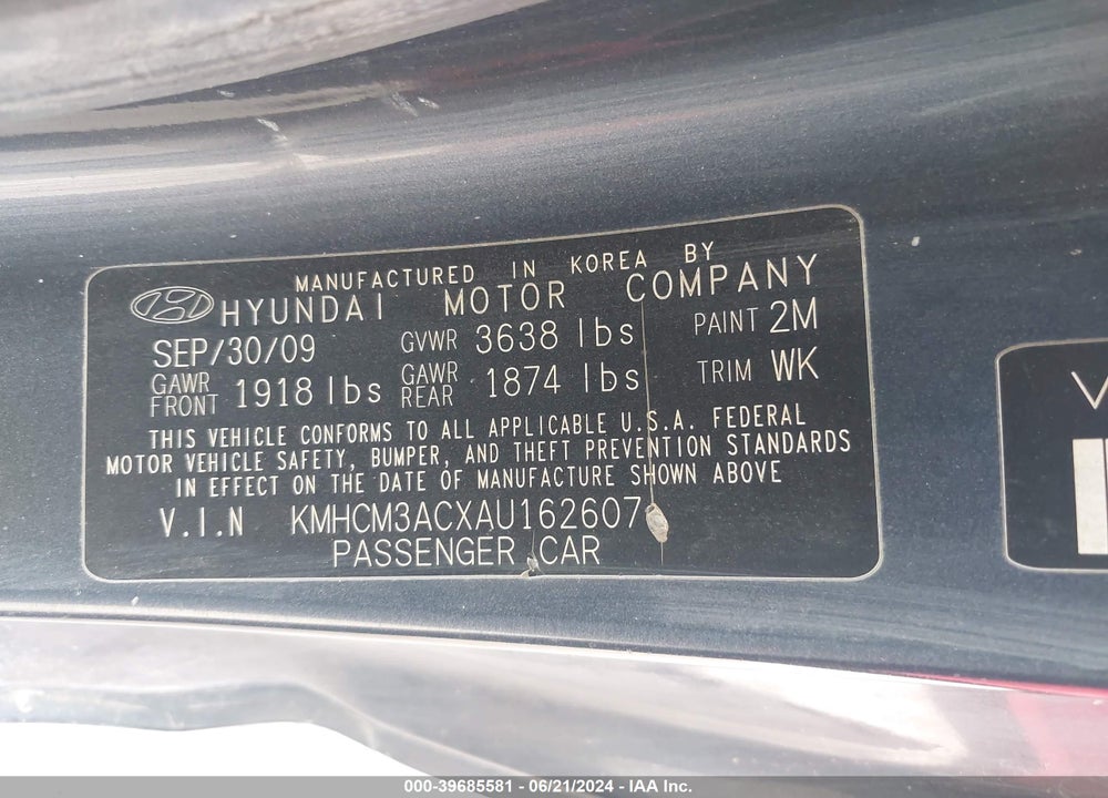 2010 HYUNDAI ACCENT GS VIN: KMHCM3ACXAU162607