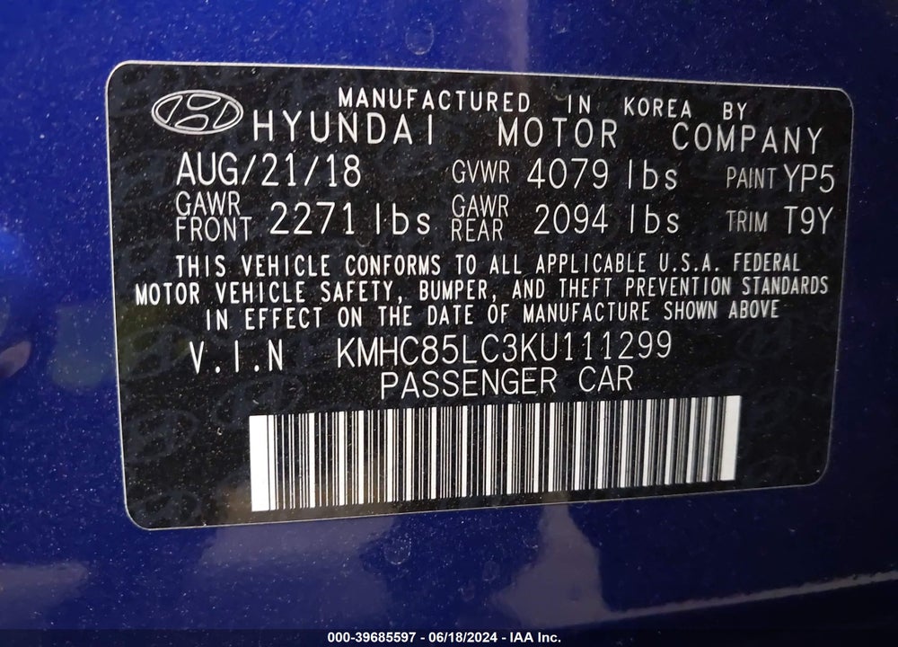 2019 HYUNDAI IONIQ HYBRID LIMITED VIN: KMHC85LC3KU111299