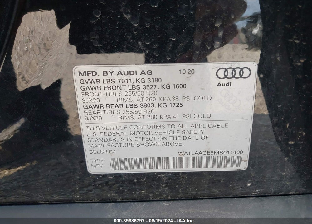 2021 AUDI E-TRON PREMIUM PLUS QUATTRO VIN: WA1LAAGE6MB011400