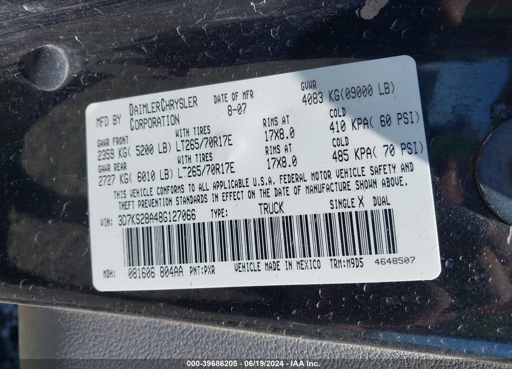 2008 DODGE RAM 2500 SLT VIN: 3D7KS28A48G127066