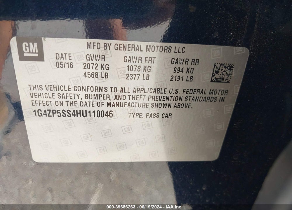 2017 BUICK LACROSSE ESSENCE VIN: 1G4ZP5SS4HU110046