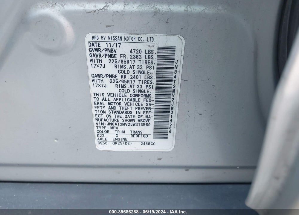 2018 NISSAN ROGUE VIN: JN8AT2MV2JW314569