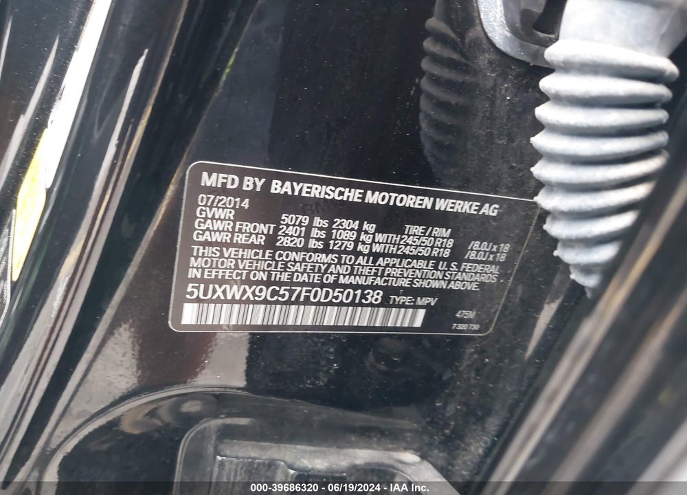 2015 BMW X3 XDRIVE28I VIN: 5UXWX9C57F0D50138