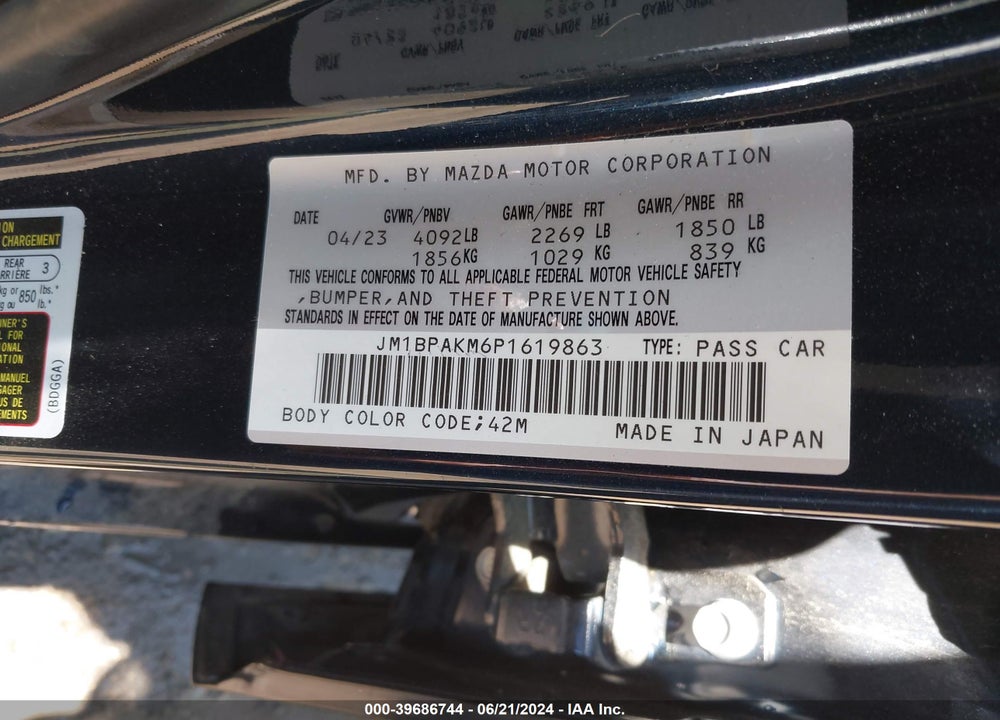 2023 MAZDA 3 2.5 S SELECT VIN: JM1BPAKM6P1619863
