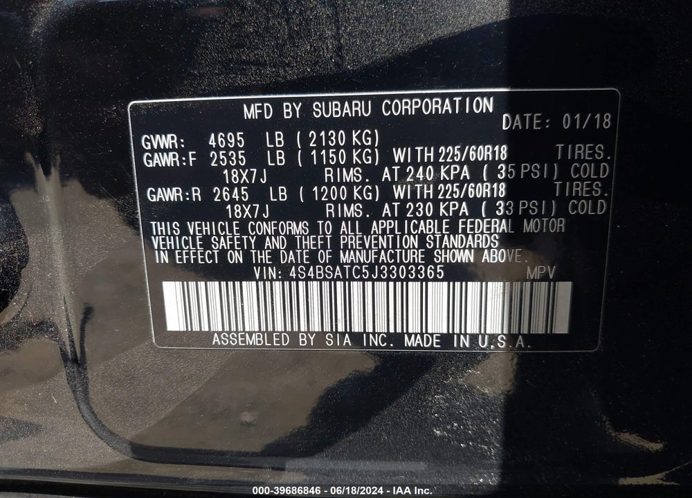 2018 SUBARU OUTBACK 2.5I TOURING VIN: 4S4BSATC5J3303365