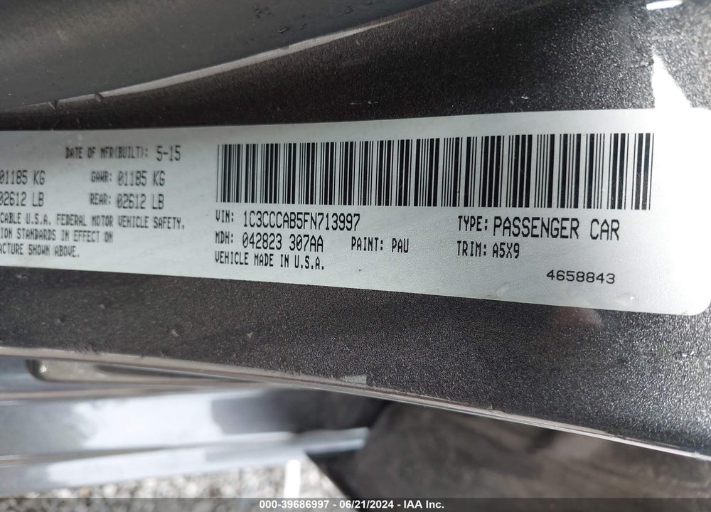 2015 CHRYSLER 200 LIMITED VIN: 1C3CCCAB5FN713997