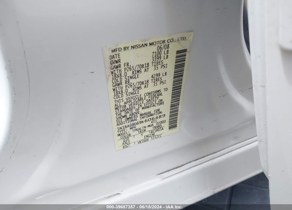 2009 NISSAN ARMADA VIN: 5N1BA08D69N606489