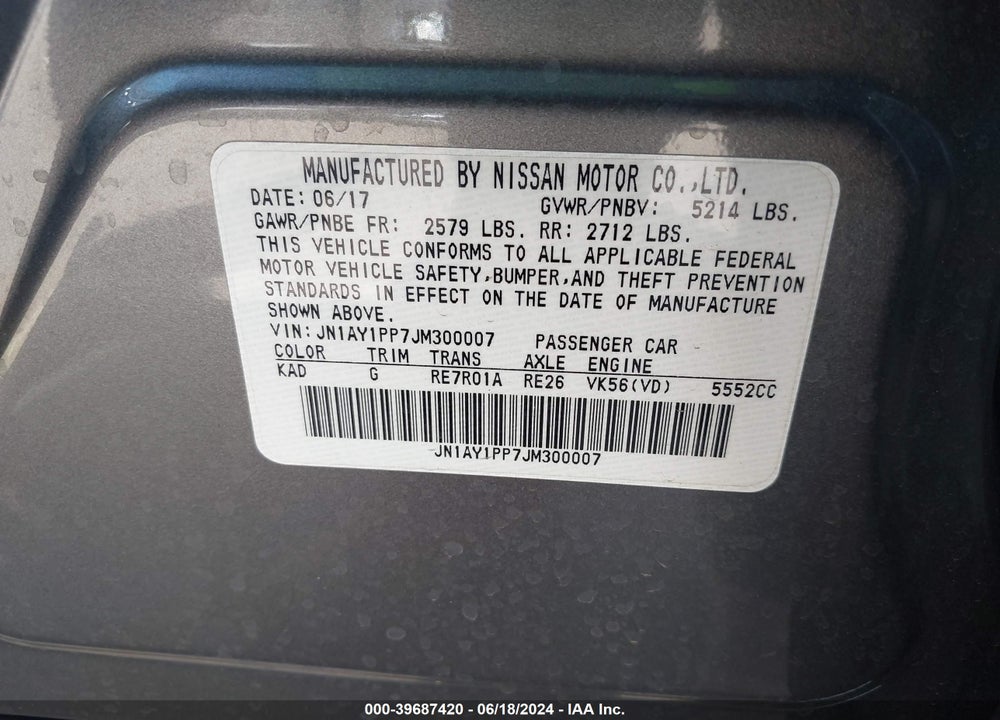 2018 INFINITI Q70L 5.6 LUXE VIN: JN1AY1PP7JM300007