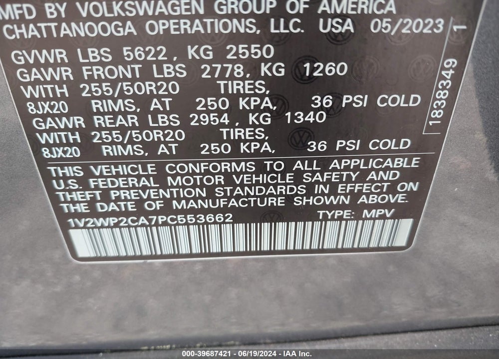 2023 VOLKSWAGEN ATLAS 2.0T SE W/TECHNOLOGY VIN: 1V2WP2CA7PC553662