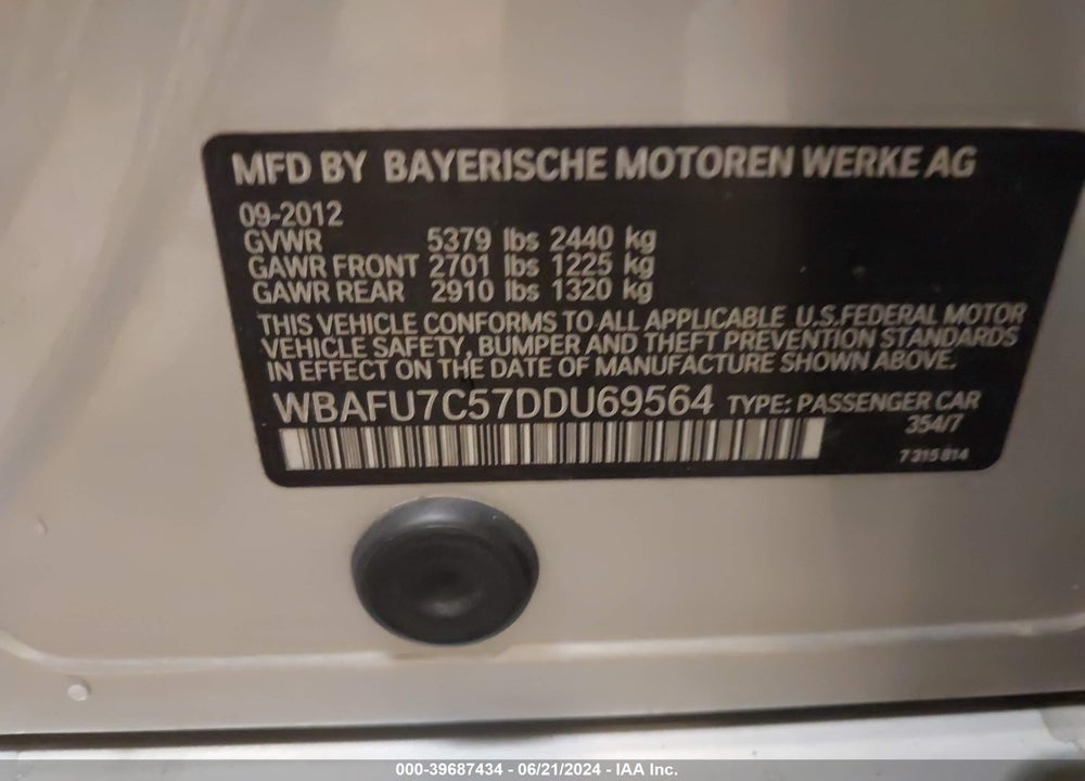 2013 BMW 535I VIN: WBAFU7C57DDU69564