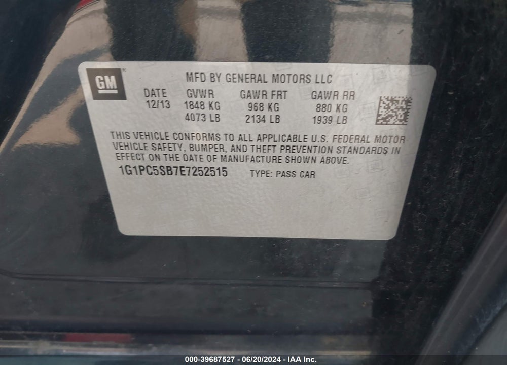 2014 CHEVROLET CRUZE 1LT AUTO VIN: 1G1PC5SB7E7252515