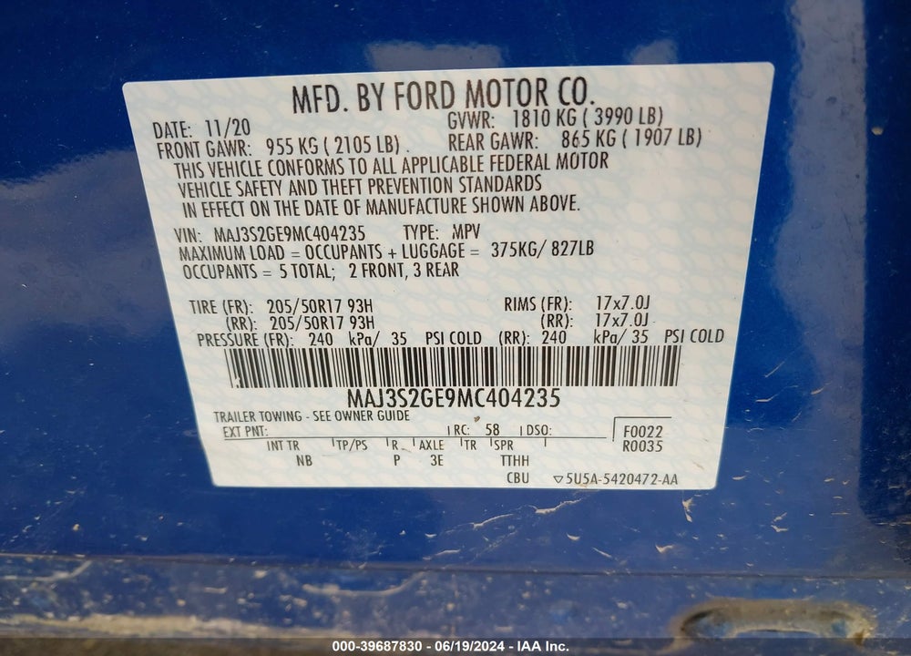2021 FORD ECOSPORT SE VIN: MAJ3S2GE9MC404235