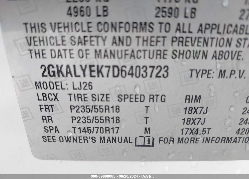 2013 GMC TERRAIN DENALI VIN: 2GKALYEK7D6403723