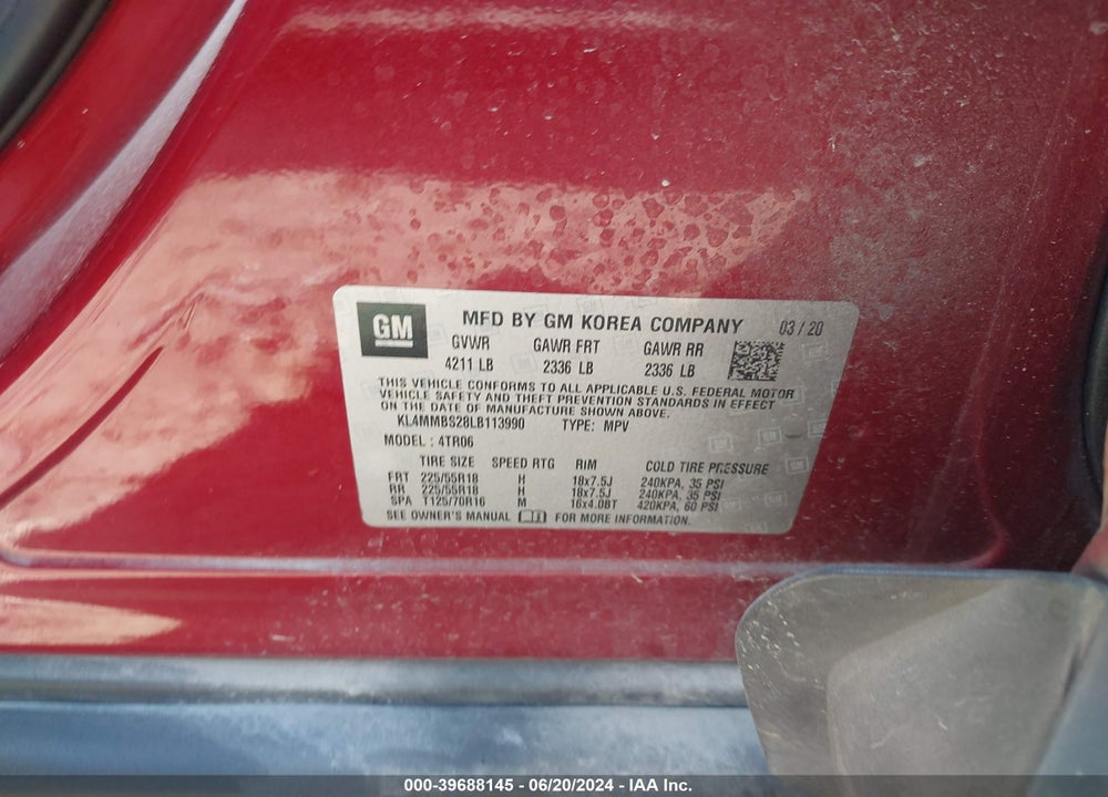 2020 BUICK ENCORE GX VIN: KL4MMBS28LB113990