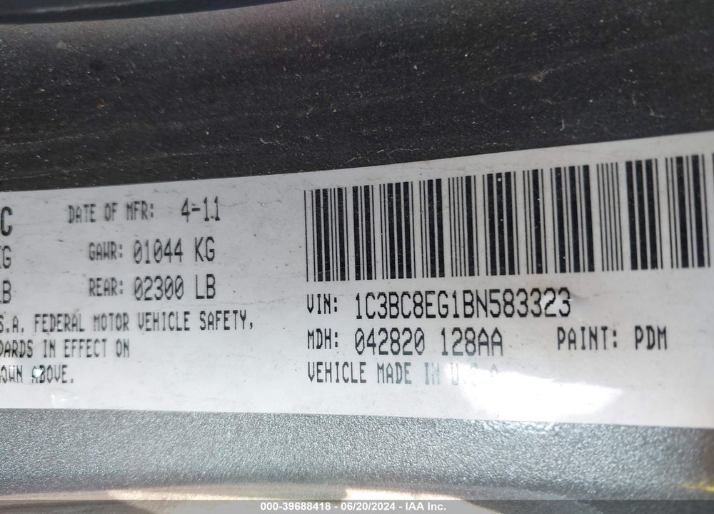 2011 CHRYSLER 200 S VIN: 1C3BC8EG1BN583323
